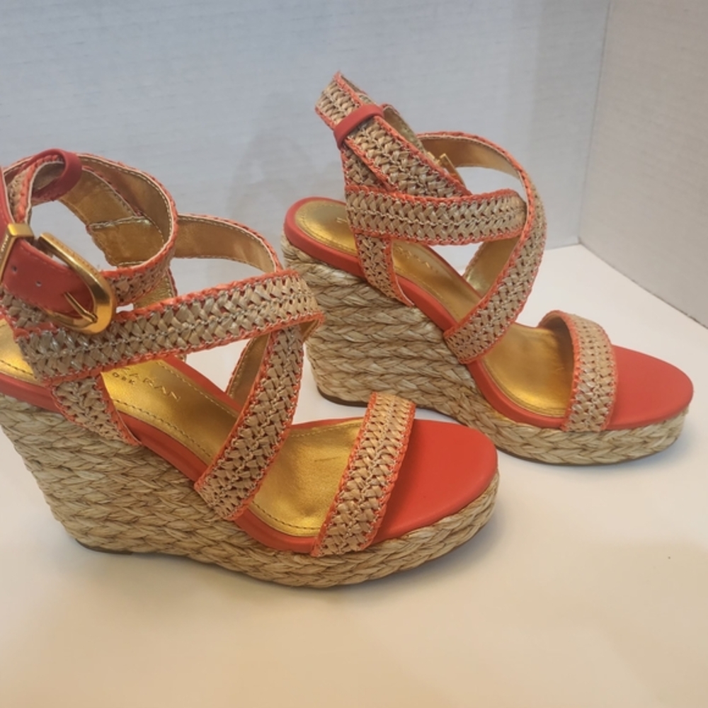 Donna Karan Orange Tan Wedge Espadrilles